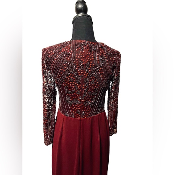 ADRIANNA PAPELL Burgundy Long Sleeve Sequin Maxi Sheath Evening Dress (NWT) - Picture 7 of 10